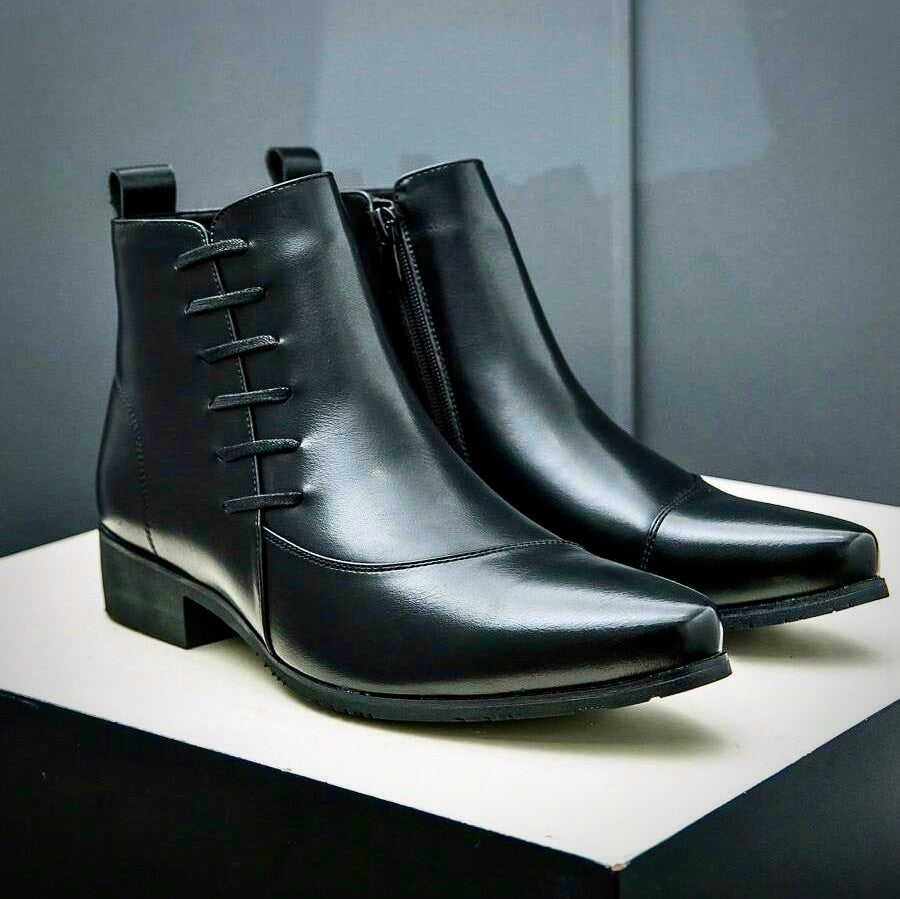 Herren Lederstiefel Elegante Schwarz Lederschuhe