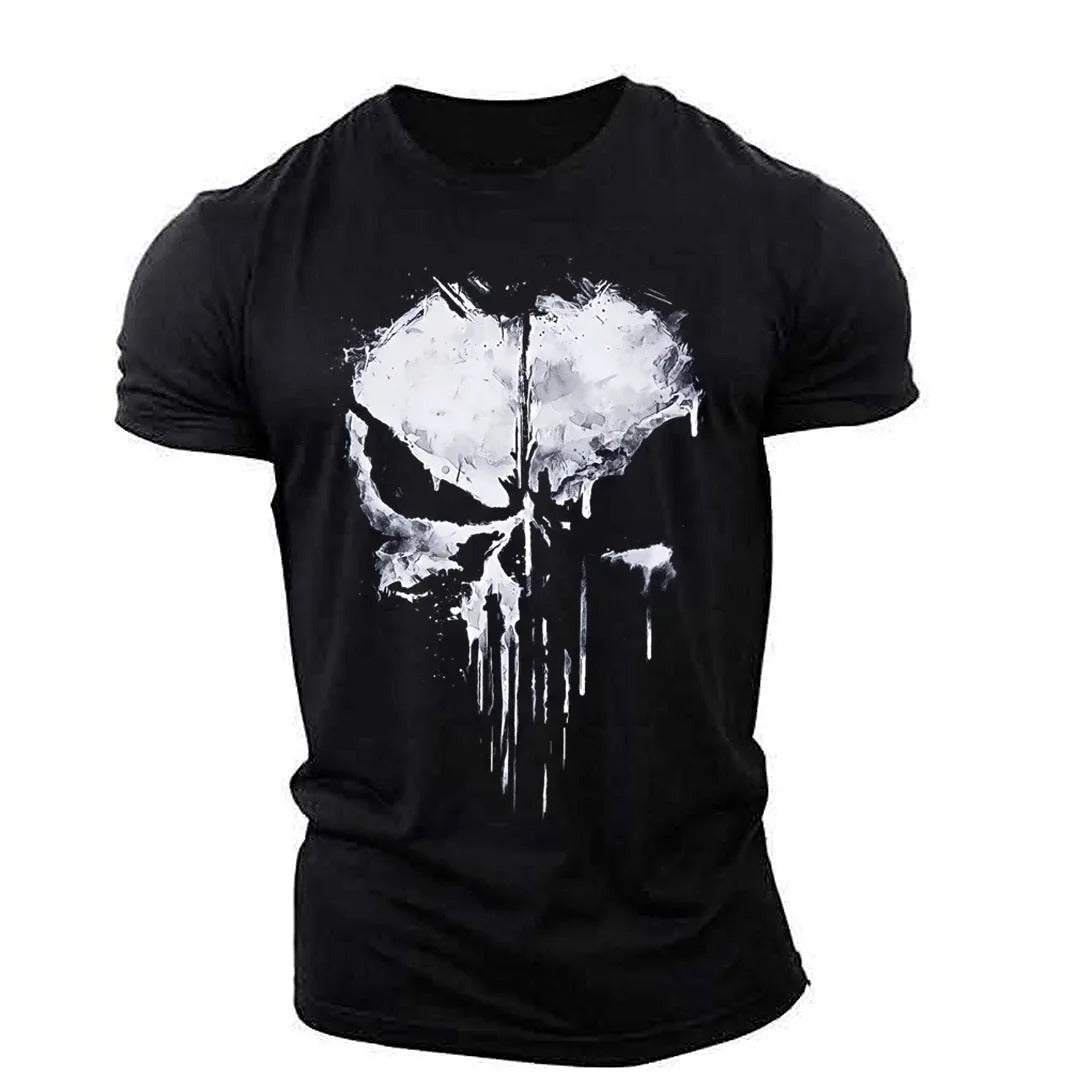Herren T-Shirt Totenkopf Rundhals Schwarz