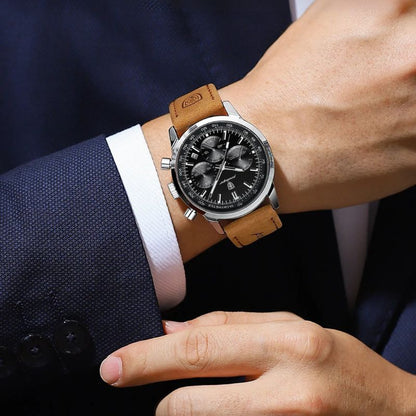Herren Armbanduhr Chronograph Leder Automatik