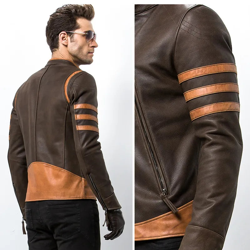 Herren Lederjacke Elegant Einzigartig Schwarzes Leder
