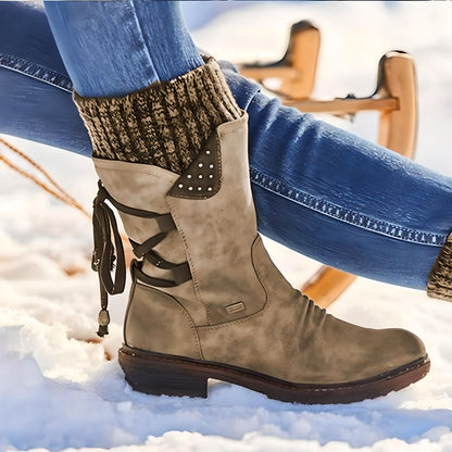 Winterschuhe Schneestiefel Damen Warm Schnürsenkel