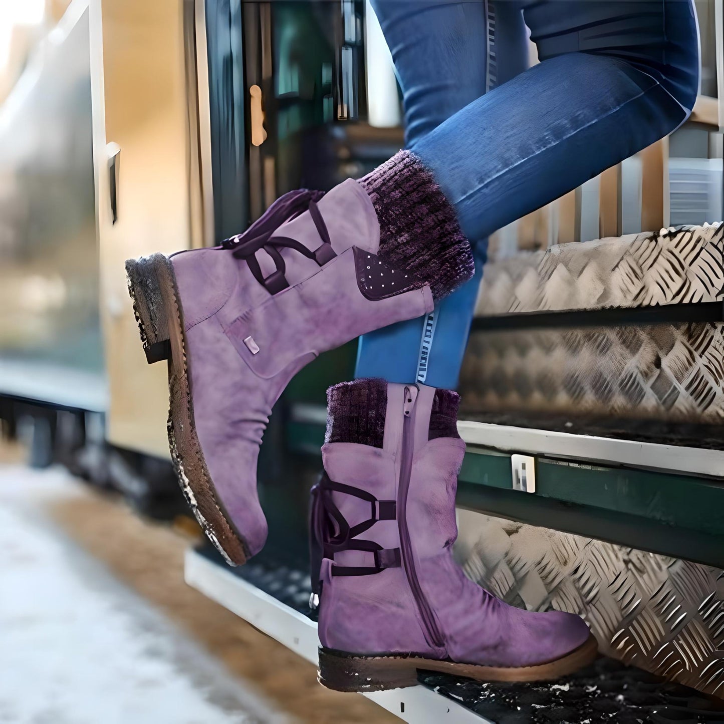 Winterschuhe Schneestiefel Damen Warm Schnürsenkel