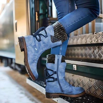 Winterschuhe Schneestiefel Damen Warm Schnürsenkel