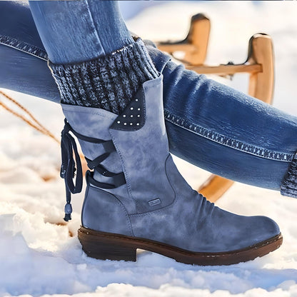 Winterschuhe Schneestiefel Damen Warm Schnürsenkel