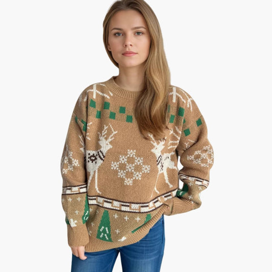 Weihnachts Pullover für Damen mit Rentier und Baum Muster 0