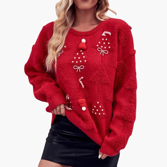 Weihnachtspullover für Damen mit 3D-Details 0