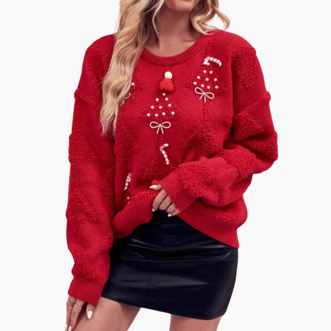 Weihnachtspullover für Damen mit 3D-Details 2