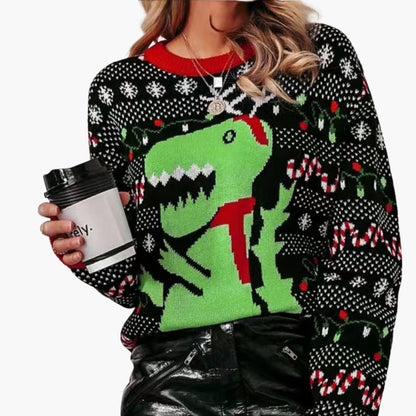 Weihnachtspullover für Damen mit Dinosaurier Motiv 2