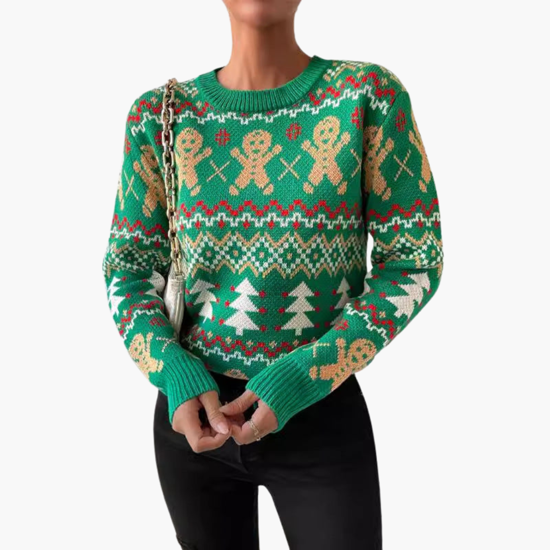 Weihnachtspullover für Damen mit Lebkuchenmotiv 0