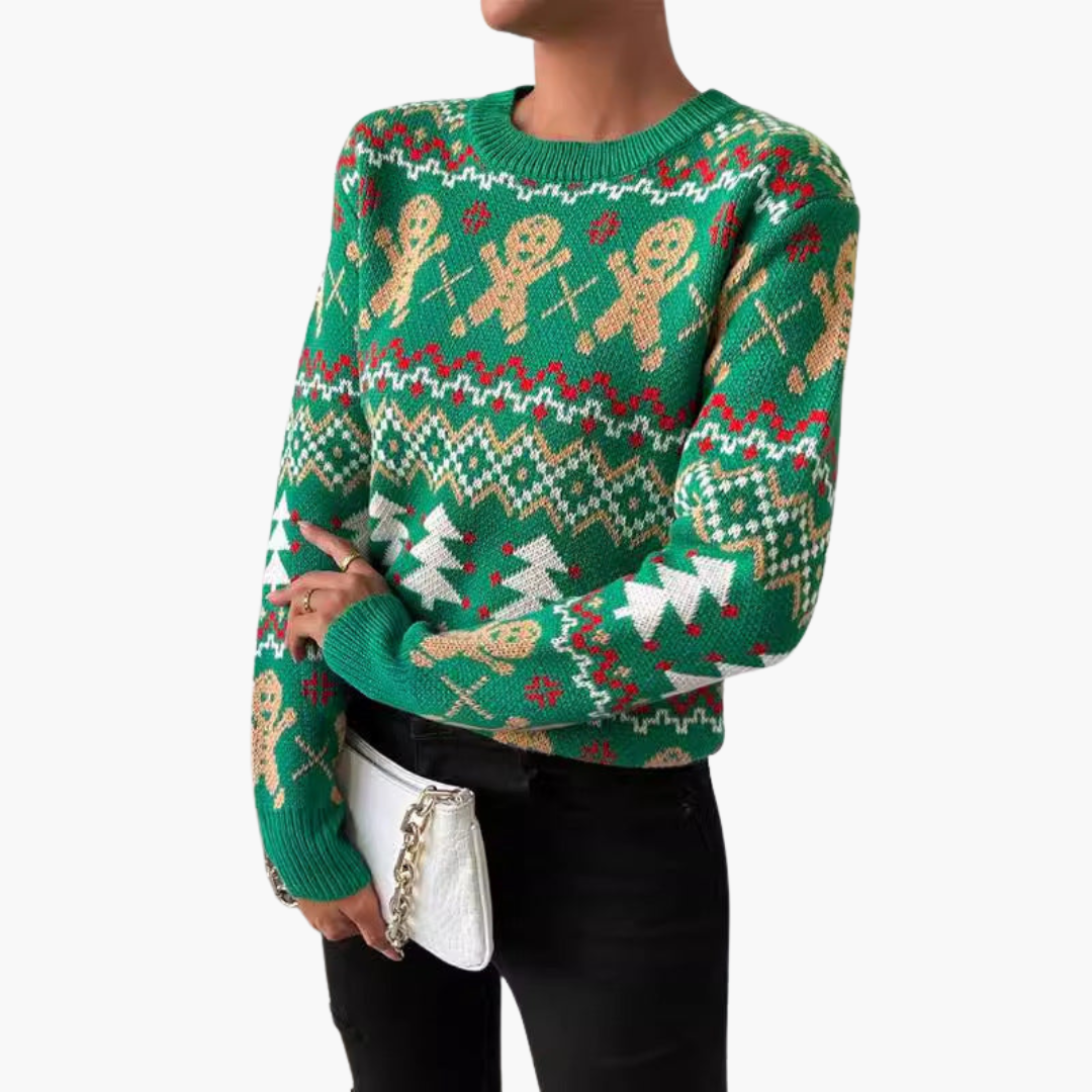 Weihnachtspullover für Damen mit Lebkuchenmotiv 1
