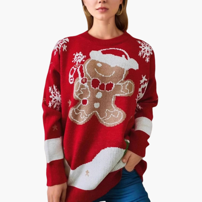 Weihnachtspullover für Damen mit Lebkuchenmotiv 1