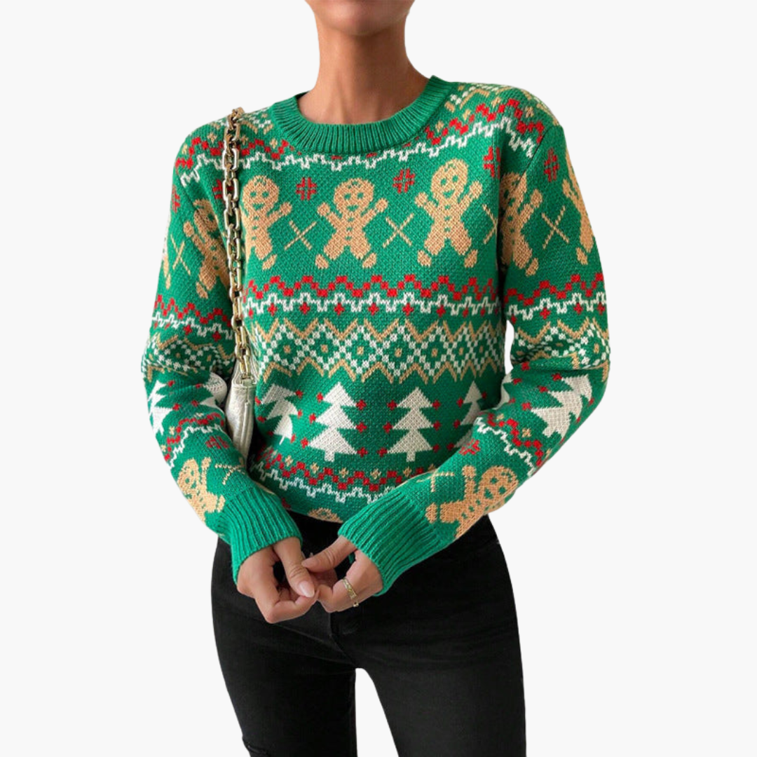 Weihnachtspullover für Damen mit Lebkuchenmotiv 2