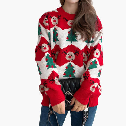 Weihnachtspullover für Damen mit Rentier und Weihnachtsbaummotiv 3