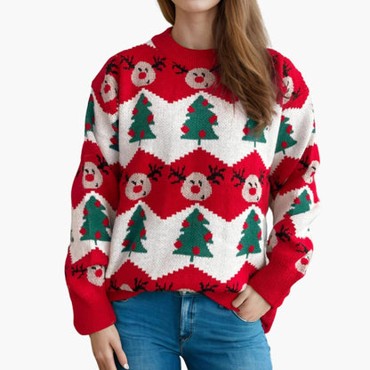 Weihnachtspullover für Damen mit Rentier und Weihnachtsbaummotiv 4