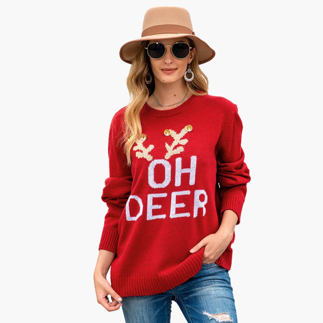 Weihnachtspullover für Damen mit Rentiermotiv 0