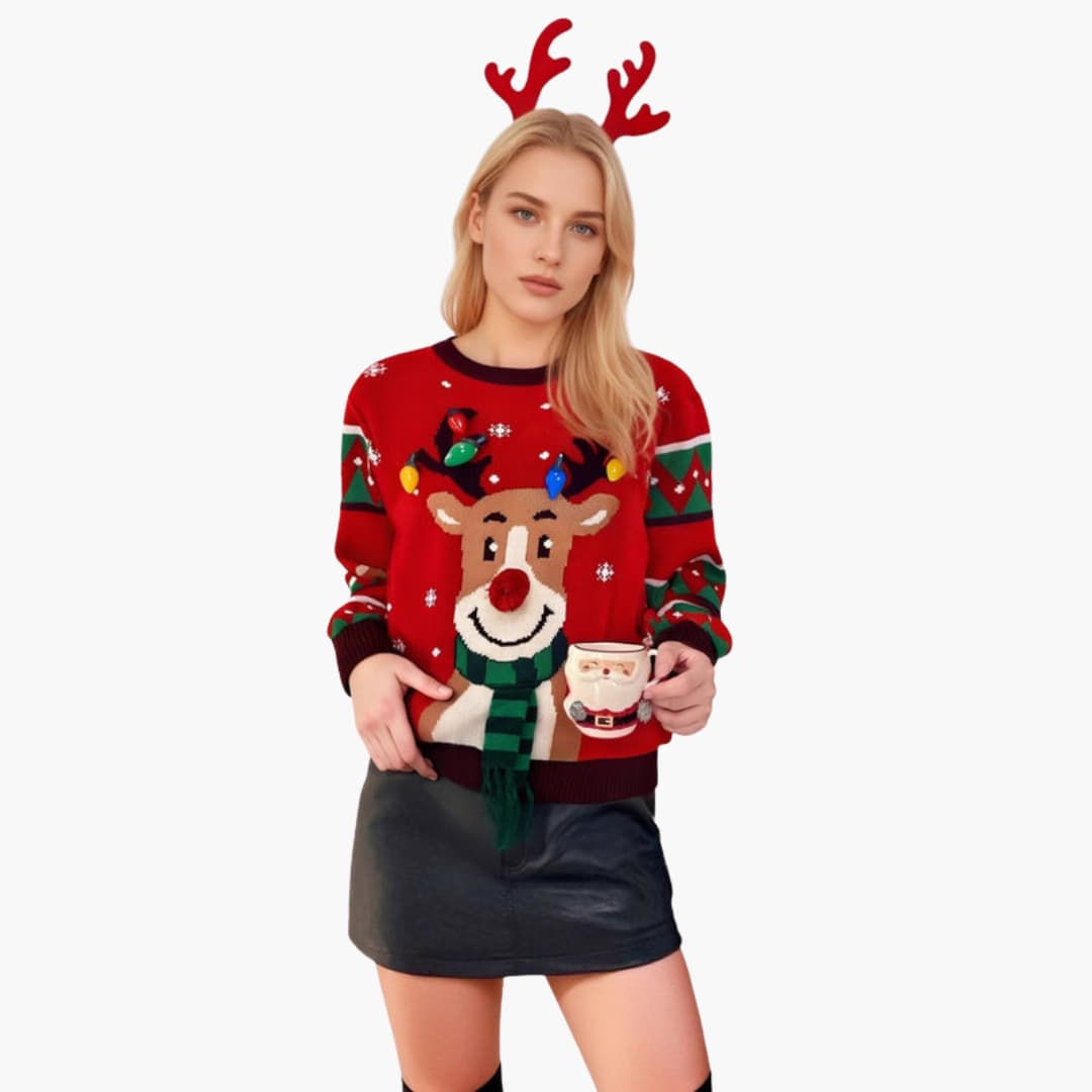 Weihnachtspullover für Damen mit Rentiermotiv 0