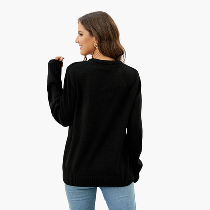 Weihnachtspullover für Damen mit Rentiermotiv und geripptem Saum 5