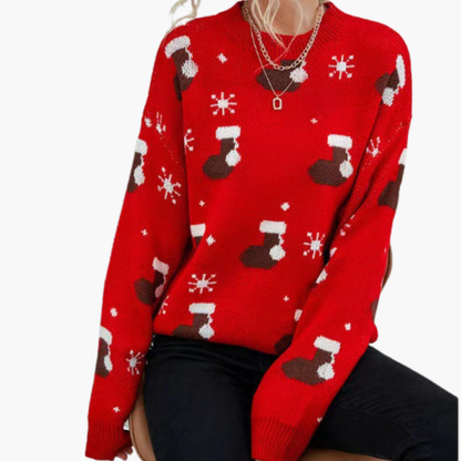 Weihnachtspullover für Damen mit Rundhalsausschnitt und geripptem Saum 2