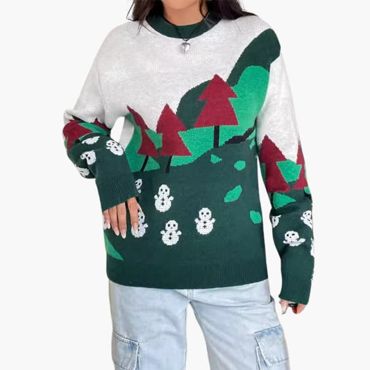Weihnachtspullover für Damen mit Schneemann und Baum Design 0
