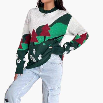 Weihnachtspullover für Damen mit Schneemann und Baum Design 2