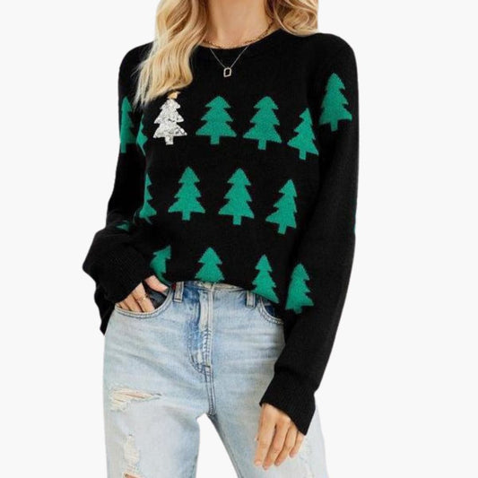 Weihnachtspullover für Damen mit Weihnachtsbaum-Motiv 0