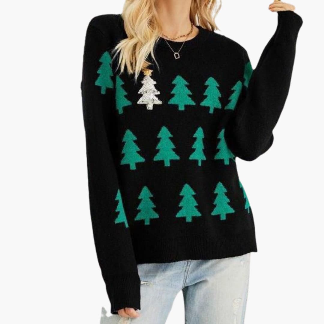 Weihnachtspullover für Damen mit Weihnachtsbaum-Motiv 1
