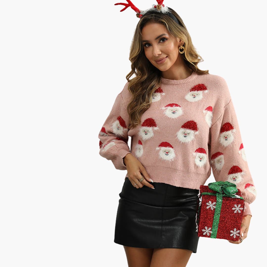 Weihnachtspullover für Damen mit Weihnachtsmannmotiv 0