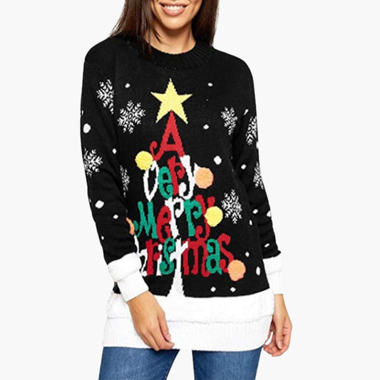 Weihnachtspullover für Damen mit festlichem Design und großem Motiv 0