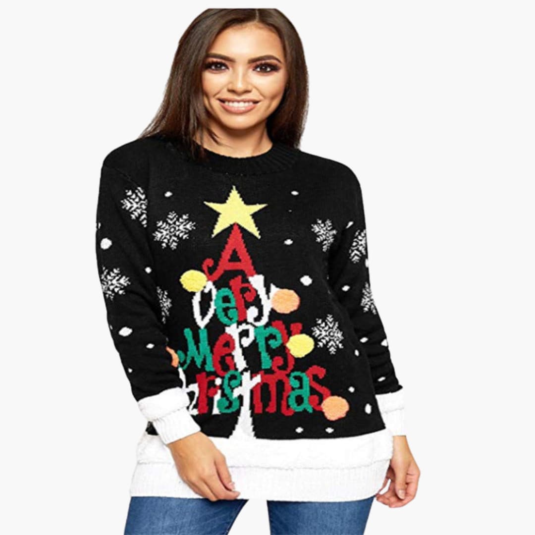 Weihnachtspullover für Damen mit festlichem Design und großem Motiv 1