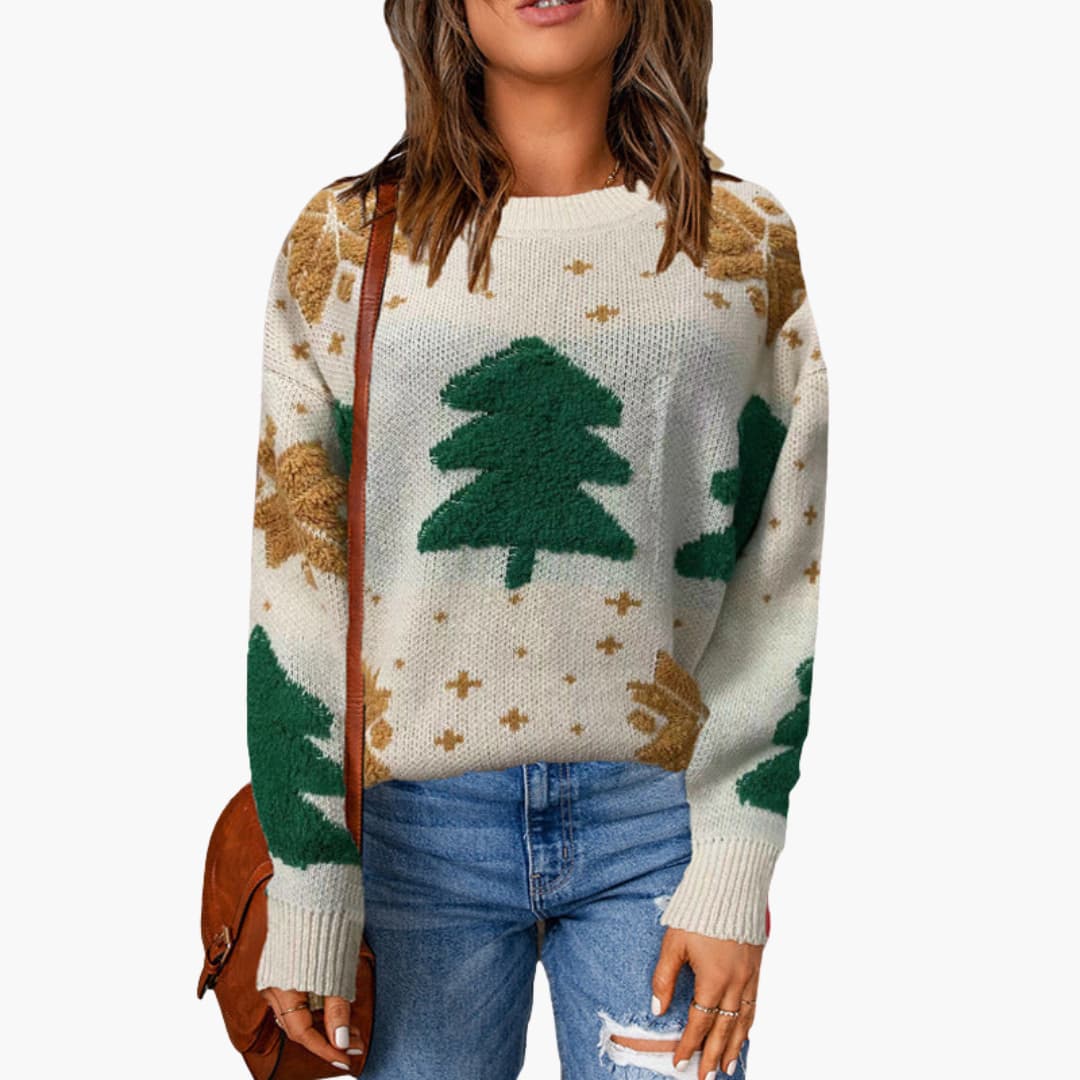Weihnachtspullover für Damen mit saisonalem Baumdesign 0