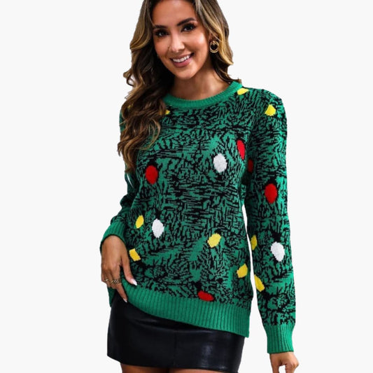 Weihnachtspullover für Damen mit verspieltem Baumdesign 0