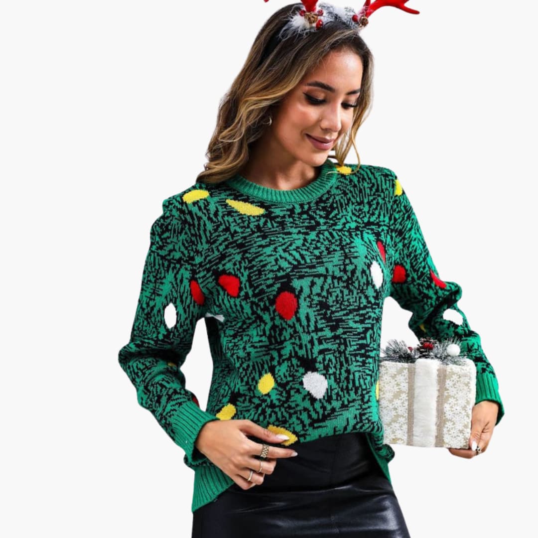 Weihnachtspullover für Damen mit verspieltem Baumdesign 4