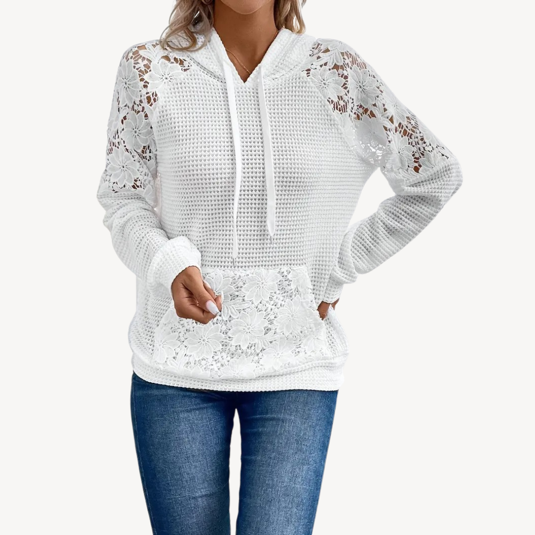 Weißer Spitzen-Hoodie für Damen | Loravelle 0