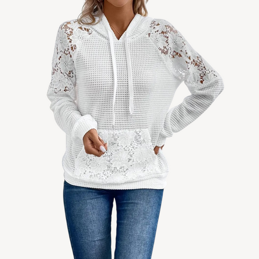 Weißer Spitzen-Hoodie für Damen | Loravelle 0