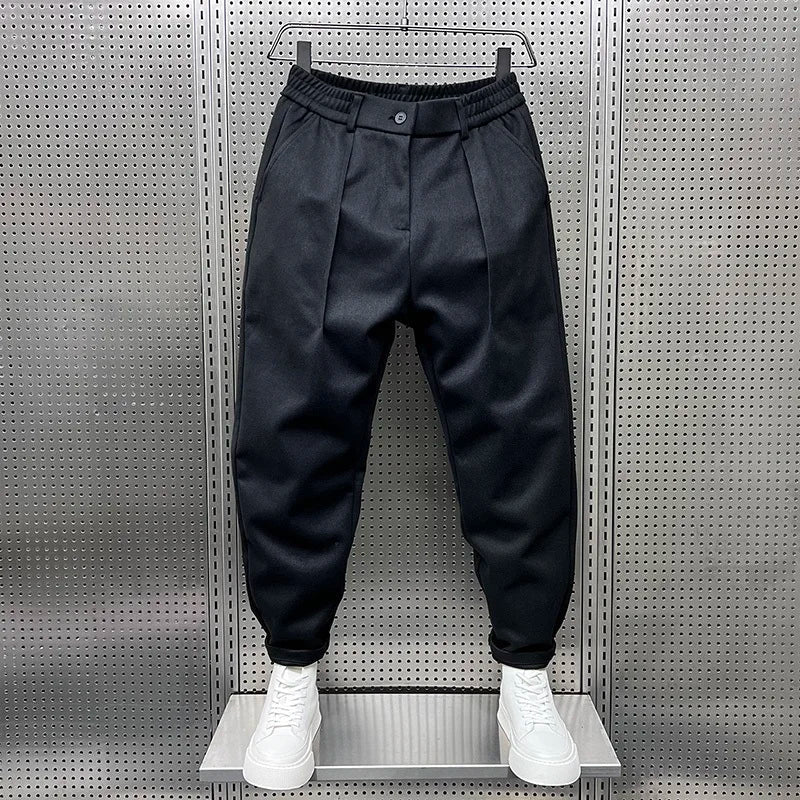 Weite Hosen – Wollmischung – Plissee – Verengte Hosen – Herrenhosen-Schwarz-S-Chaps Herrenmode