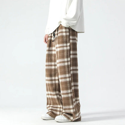 Weite Hosenbeine - Kariert - Relaxed Fit - Loose Fit Hosen - Herrenhosen-Khaki-S-Chaps Herrenmode