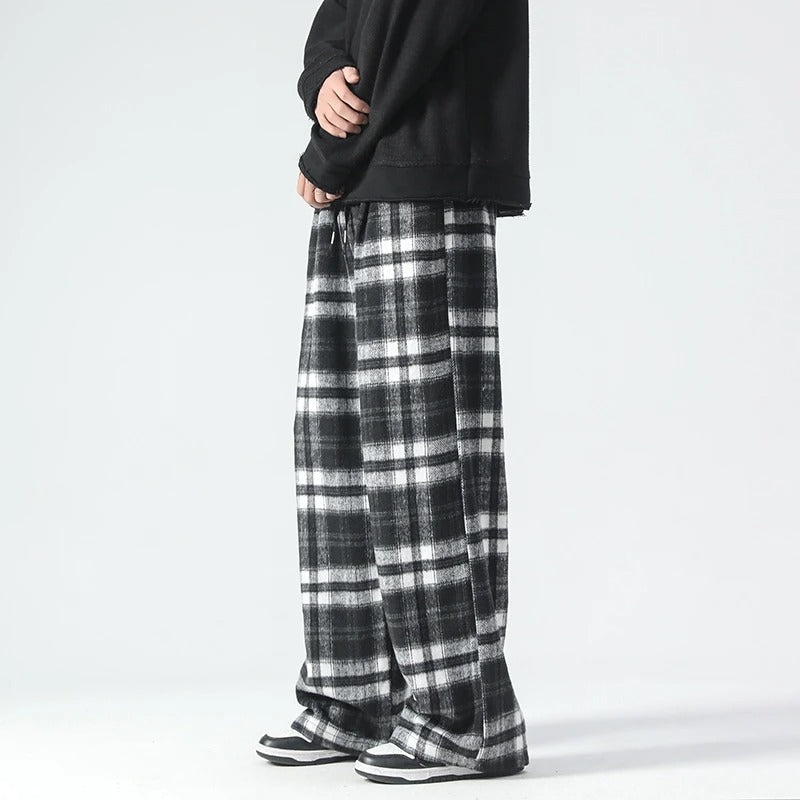 Weite Hosenbeine - Kariert - Relaxed Fit - Loose Fit Hosen - Herrenhosen-Schwarz-S-Chaps Herrenmode