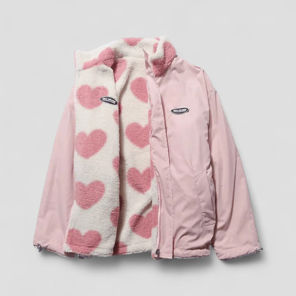 Wendbare Pufferjacke mit Futter mit Herz-Print 0