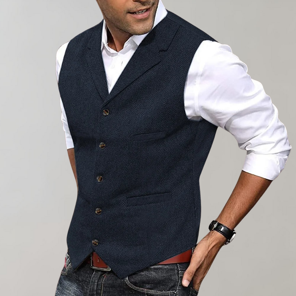 Weste | Ärmellos | Maßgeschneidert | Einreihige Weste | Herrenweste-Marineblau-S-Chaps Herrenmode