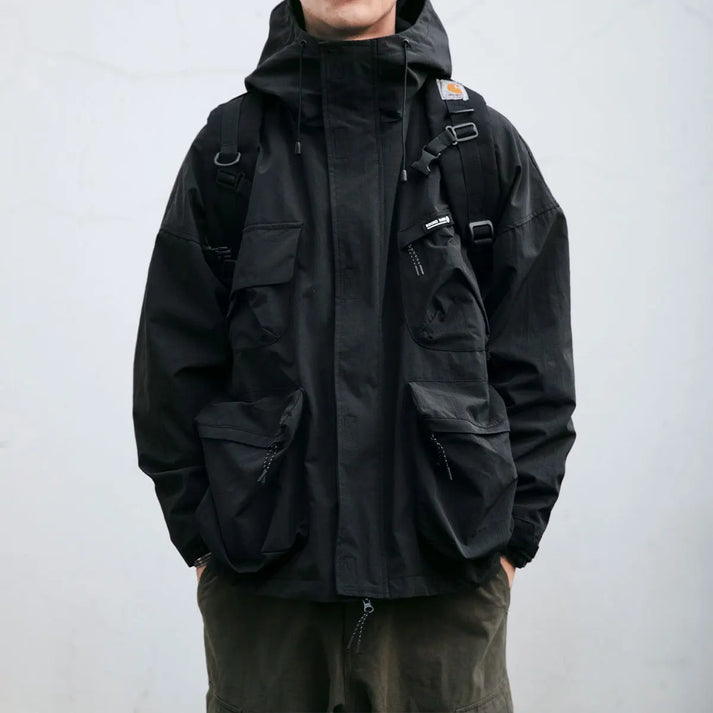 Wetterfeste Herrenjacke Oversize Kapuze Cargo - BerlinGlamour