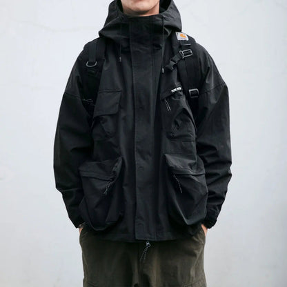 Wetterfeste Herrenjacke Oversize Kapuze Cargo - BerlinGlamour