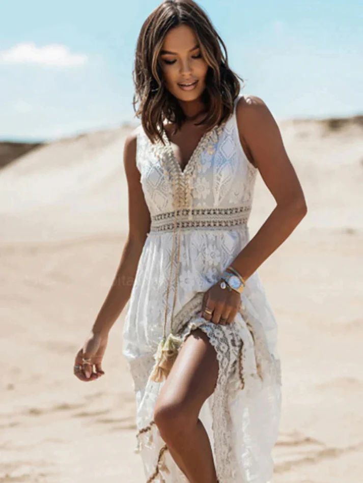 Damen Maxikleid Boho Chic Sommerkleid Lang