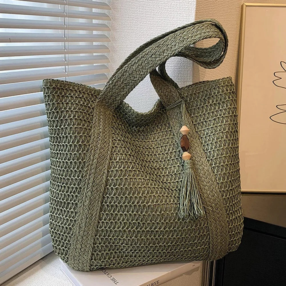 Stroh-Tasche Sommer Lässig Strandtasche Natürlich