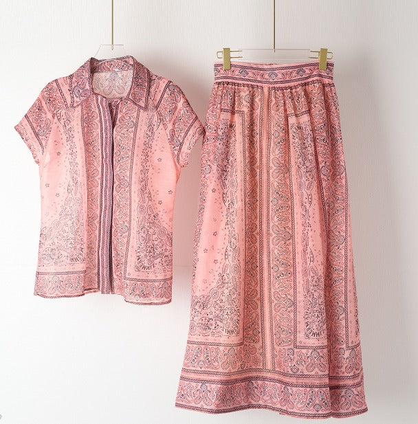 Paisley Bluse Maxi Rock Set Elegant Damen