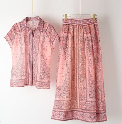 Paisley Bluse Maxi Rock Set Elegant Damen