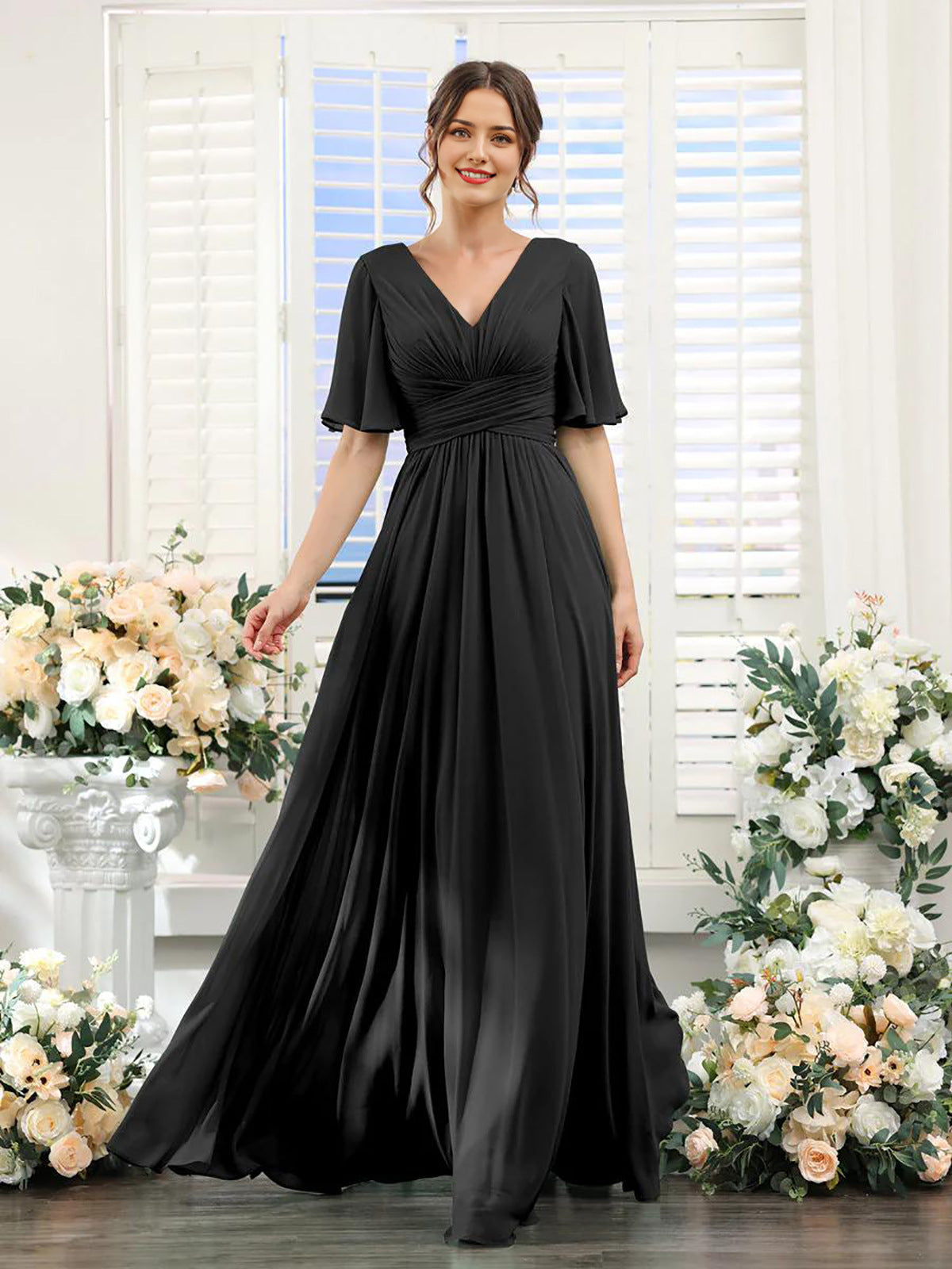 Elegantes Damenkleid mit V-Ausschnitt Chiffon