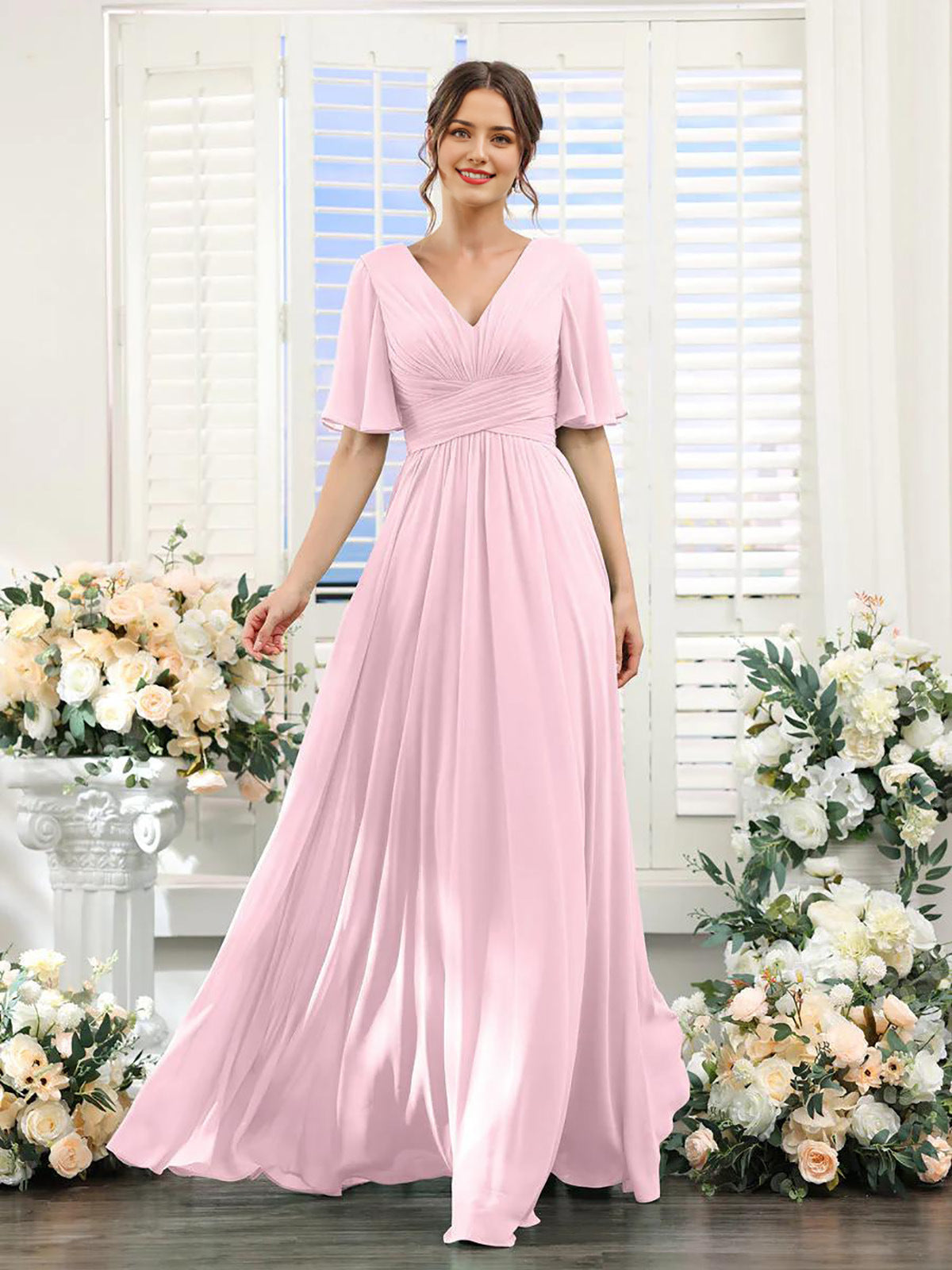 Elegantes Damenkleid mit V-Ausschnitt Chiffon