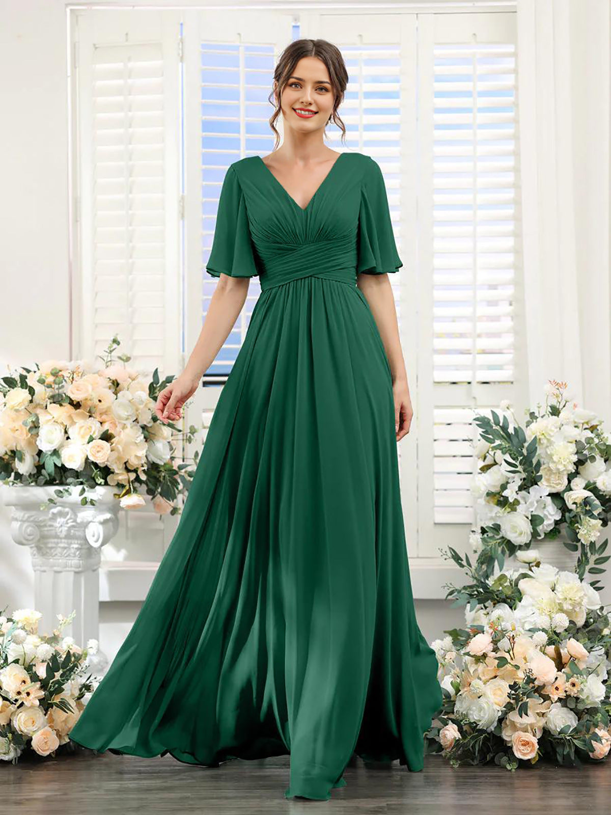 Elegantes Damenkleid mit V-Ausschnitt Chiffon