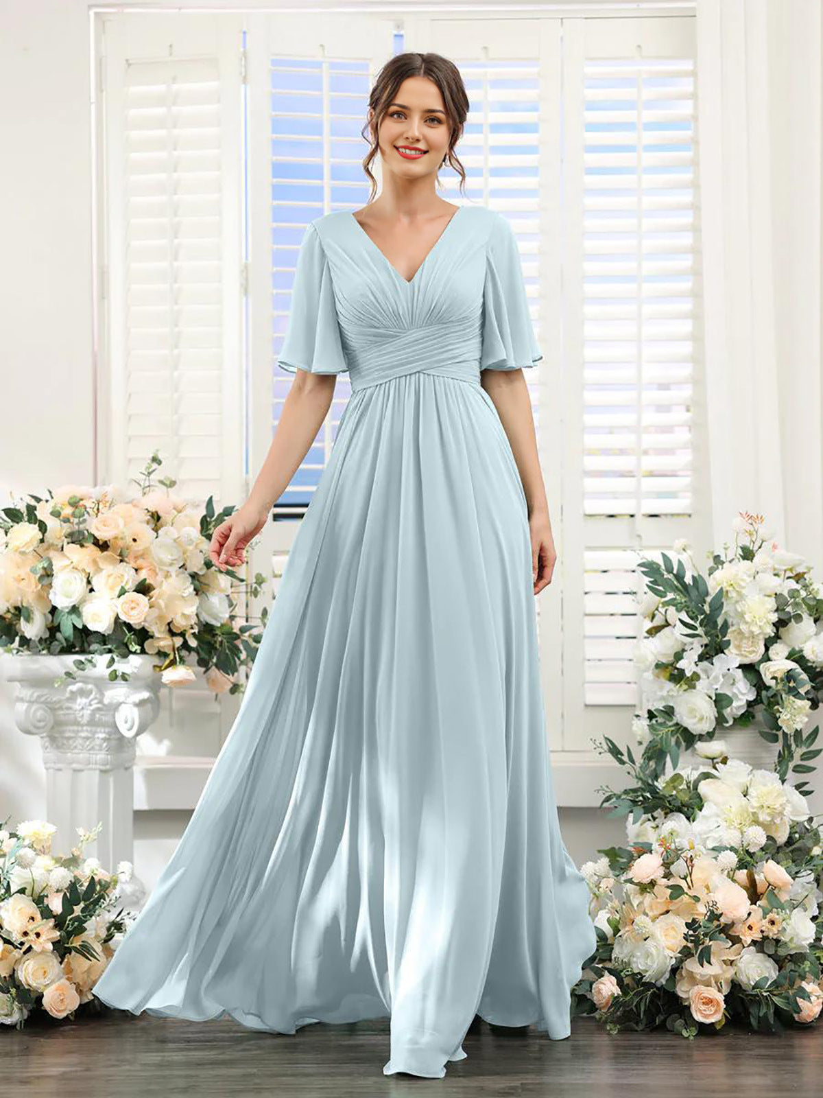 Elegantes Damenkleid mit V-Ausschnitt Chiffon