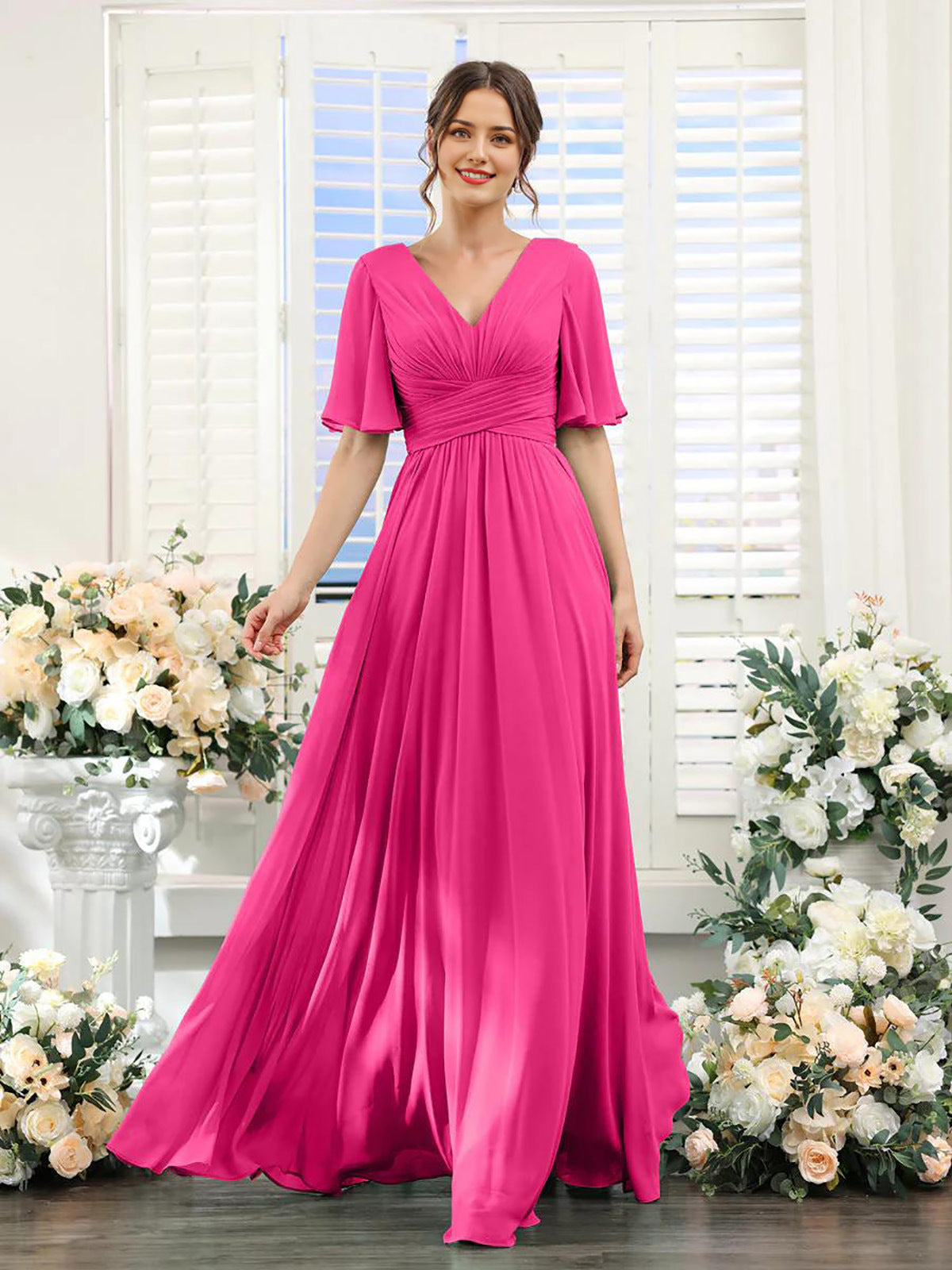 Elegantes Damenkleid mit V-Ausschnitt Chiffon